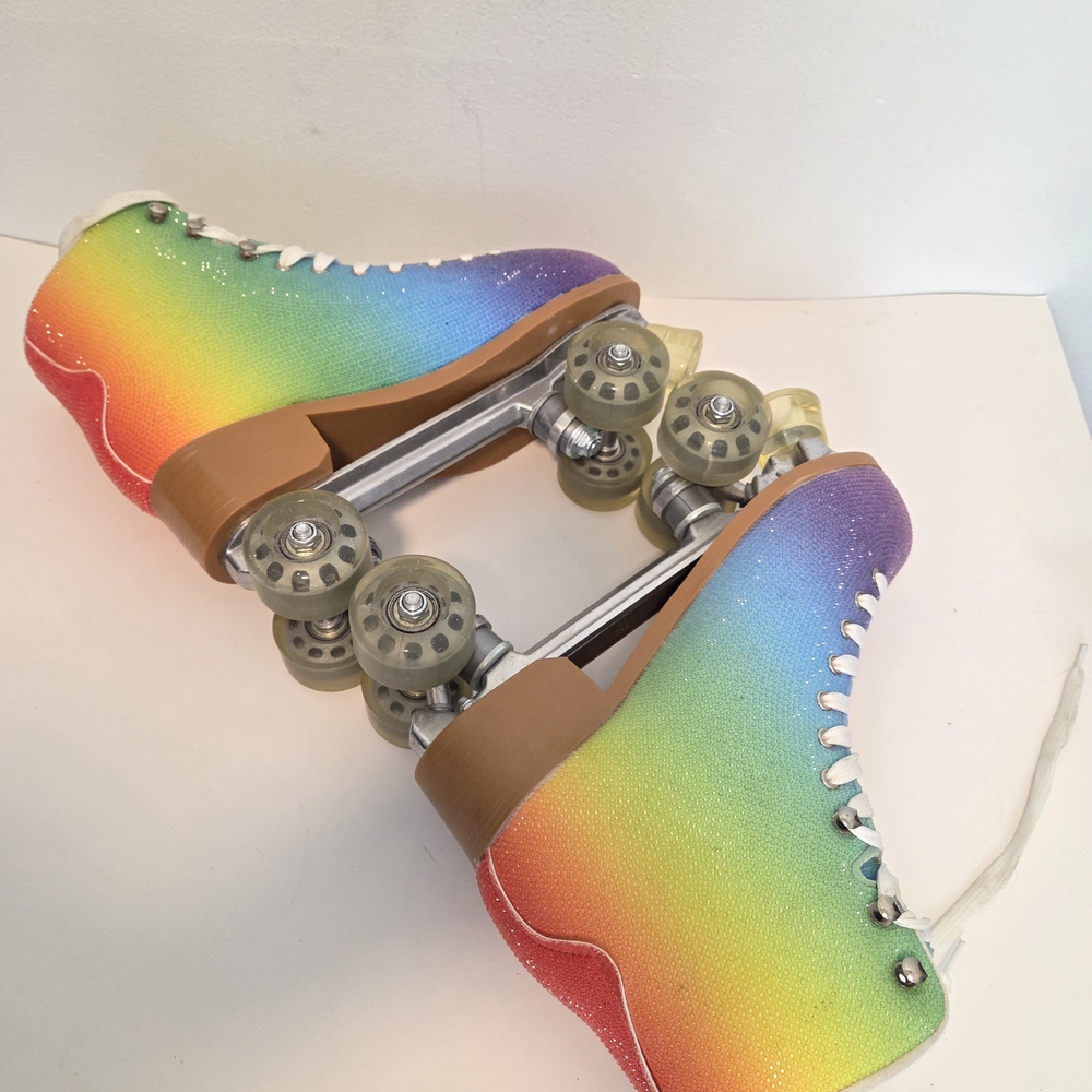 Cosmic Rainbow Pride Disco Retro Skates MultiColor Rhinestone Roller Skate sz13 - Picture 8 of 16